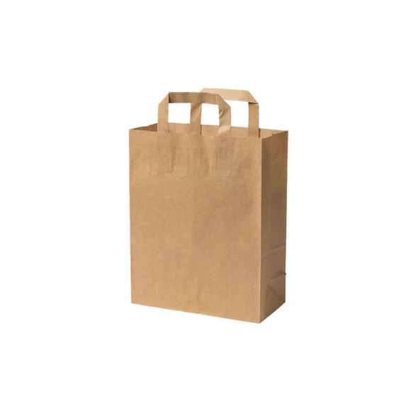 Szalagfüles papírtáska kraft "L" 26x35/12cm - 250 db/csomag